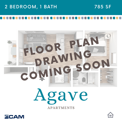 Floor plan for 2 beds, 1 bath, 785 sqft